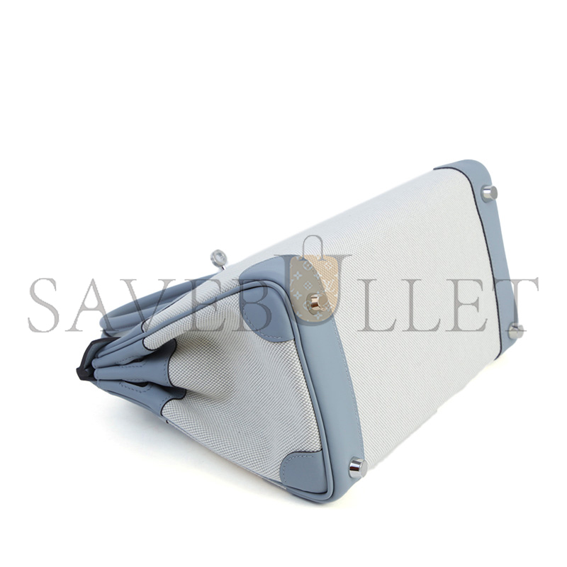 H**me5 master birkin 25 bleu glacier swift and toile h canvas palladium hardware (25*20*13cm)